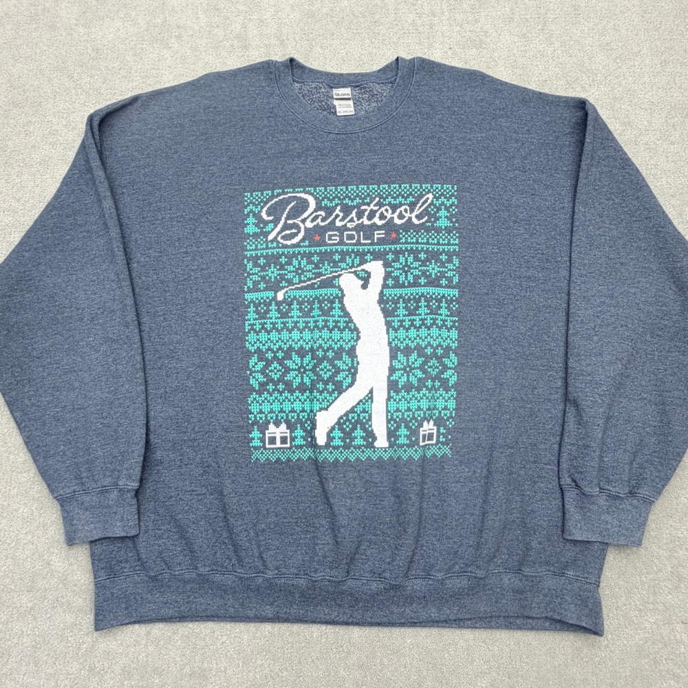 Barstool Golf Christmas Sweatshirt Mens 2XL Gray Gildan Heavy Blend Holiday Golf